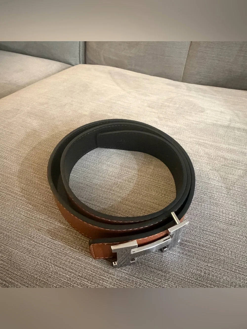 Hermes Men's Brown Belt Silver Buckle Size 125